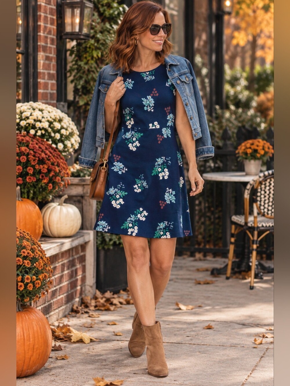 Draper James Navy Floral Ponte Knit A-Line Dress Size Medium